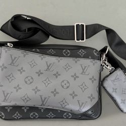 3 Piece Black & Grey Leather Messenger/Accesory Bag Trio