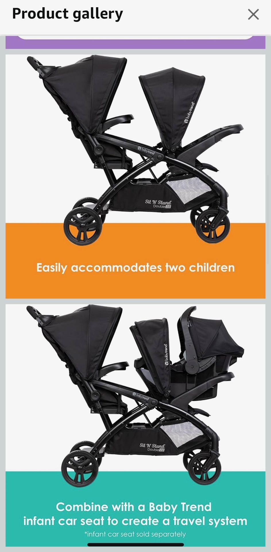 NEW BABY TREND DOUBLE SIT N STAND STROLLER