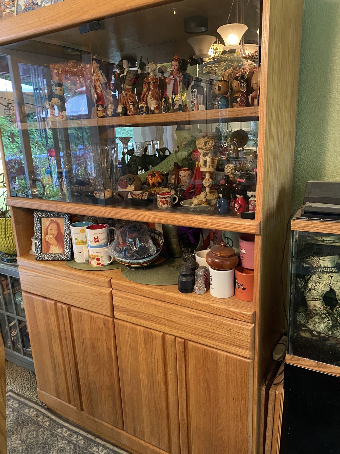 Solid Oak Lighted Cabinet