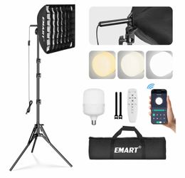 EMART Softbox Photography Lighting Kit, 16"x16" Pull Soft Box with Honeycomb Grid, 50W 3000K-6000K LED Bulb with Remote/APP Control, Softbox Lighting 