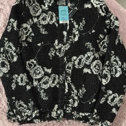 Light Cardigan Black & White Flower Pattern Size L