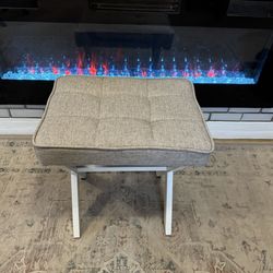 BRAND NEW**Gray and White Ottoman Foot Stool Upholstered Cushion Vanity Stool