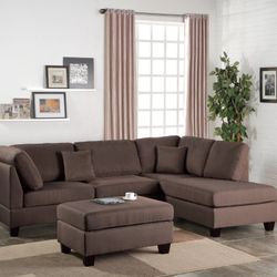 Brand New Brown Sectional Sofa w Ottoman 