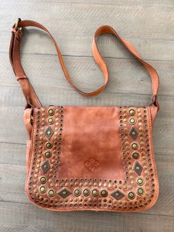 Patricia Nash Cognac Leather Studded Crossbody Bag