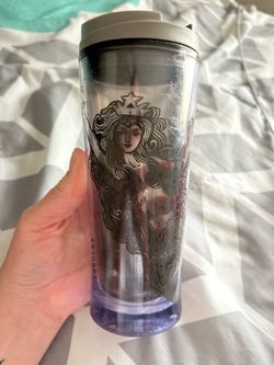 Starbucks 16 Oz Mermaid Plastic 2009 Brown Travel Tumbler Cup Split Tail
