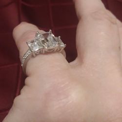 Size 7-18K White Gold Sterling Silver Banquette Trio CZ Engagement RING