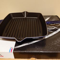 Staub 12 inch Grill Pan Blue Enamel Made In France