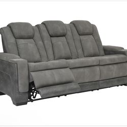 Grey Recliner Sofa with Drop-down Console and Cupholders