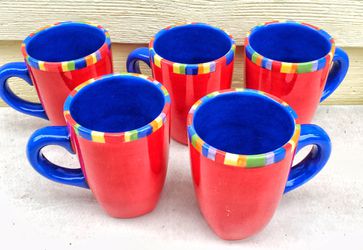 DANSK caribe Antigua stripe blue red colorful 5 piece coffee mug set