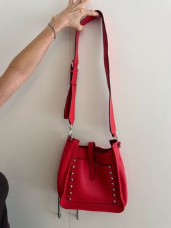 Rebecca Minkoff Red Pebbled Leather Studded Crossbody Bag