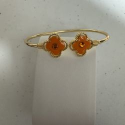 14k Plated Clover Bangle Bracelet w Orange Enamel NEW!