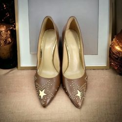 Michael Kors Womens Heels Pumps Size 8.5 Sia Starry Night Super Star Gold Stud