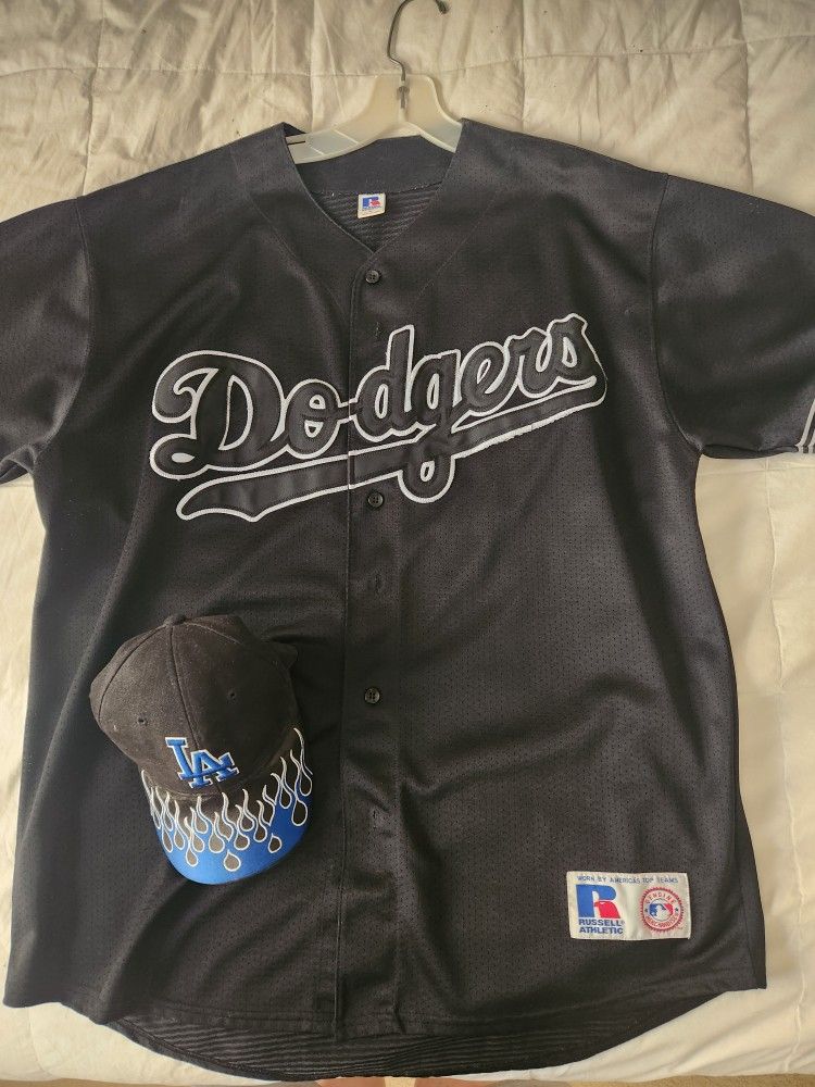 Vintage Dodgers Jersey & Hat W/ Flames