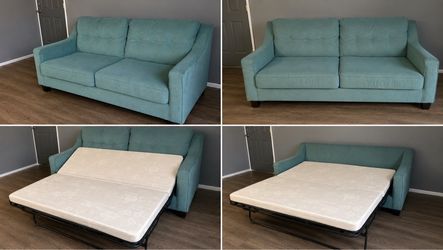 Teal Sleeper Sofa with Pull-Out Mattress