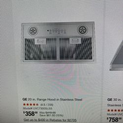 20” GE Range Hood - stainless Steal - Brand New In Box