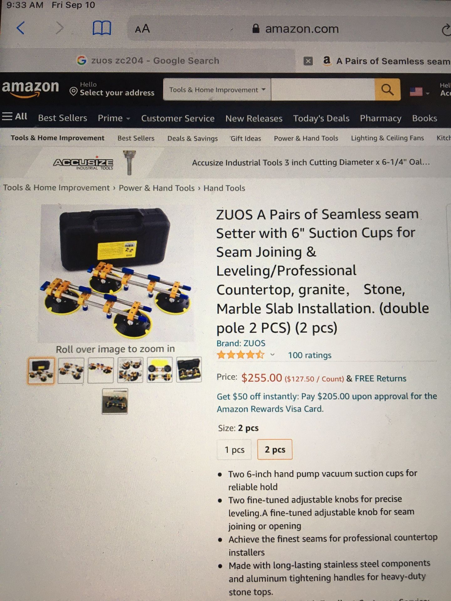 Brand New Zuos Seamless Setter With Suction Cups For Granite Marble Stone Installation