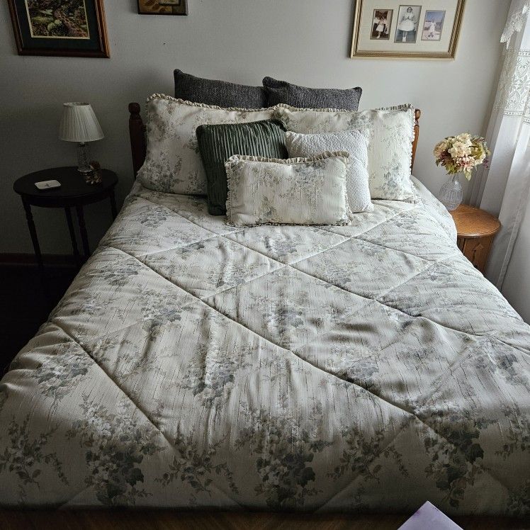 Full Size Bed, Frame, Mattress,  Headboard, and Comforter Set
