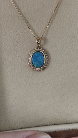 14k Gold Natural Boulder Opal Pendant Necklace