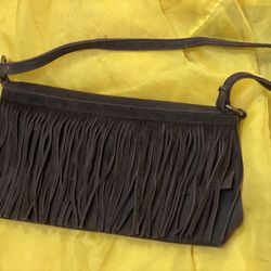 Dark Brown Faux Suede Fringed Shoulder Bag