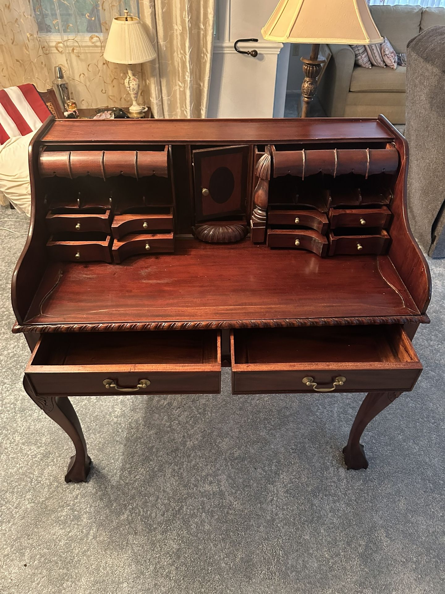 Wooden Writing Desk With Secretary Top