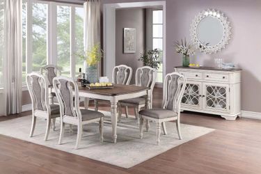 Brand New Antique White & Grey 7pc Formal Dining Table Set