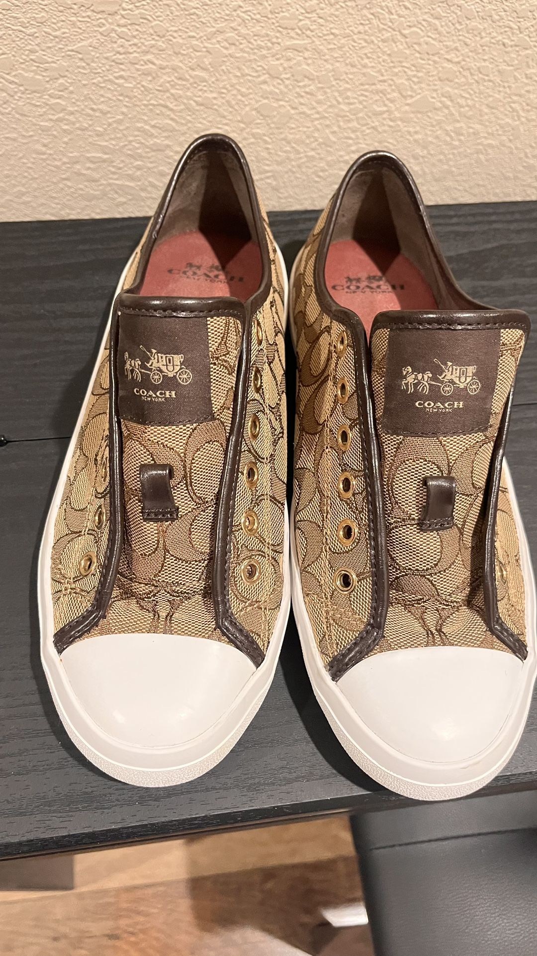 Coach Sneaker Slip On Tan Monogram Pattern