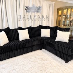 New Black Fluffy Sectional