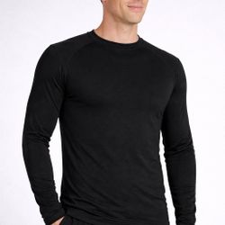 Omni-Wool Men’s Thermal Base Layer Crew Top Black Sz L Merino Wool Blend Shirt