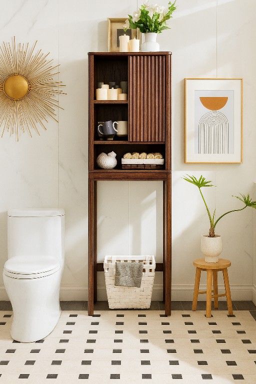 Bathroom Storage Cabinet with Sliding Door, Modern Bathroom Storage Organizer Toilet Rack with