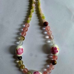 DESIGNER  CUSTOM MADE WATER TOURMALINE CLOISSANE CHARM 17"CHOKER NECKLACE