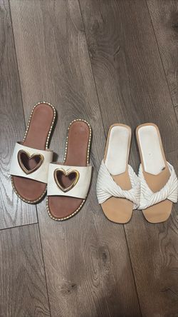 Two Pairs of White Flat Sandals