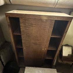 Vintage Wooden Cabinet With Sliding Doors 