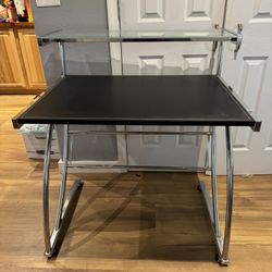 Computer Desk, Office, Glass With Faux Leather 