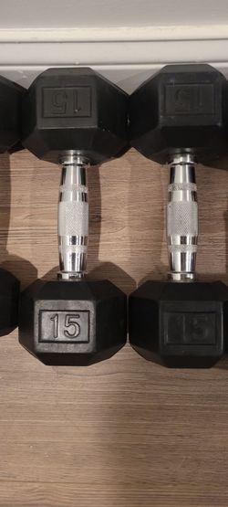 Rubber hex 15 lb dumbells