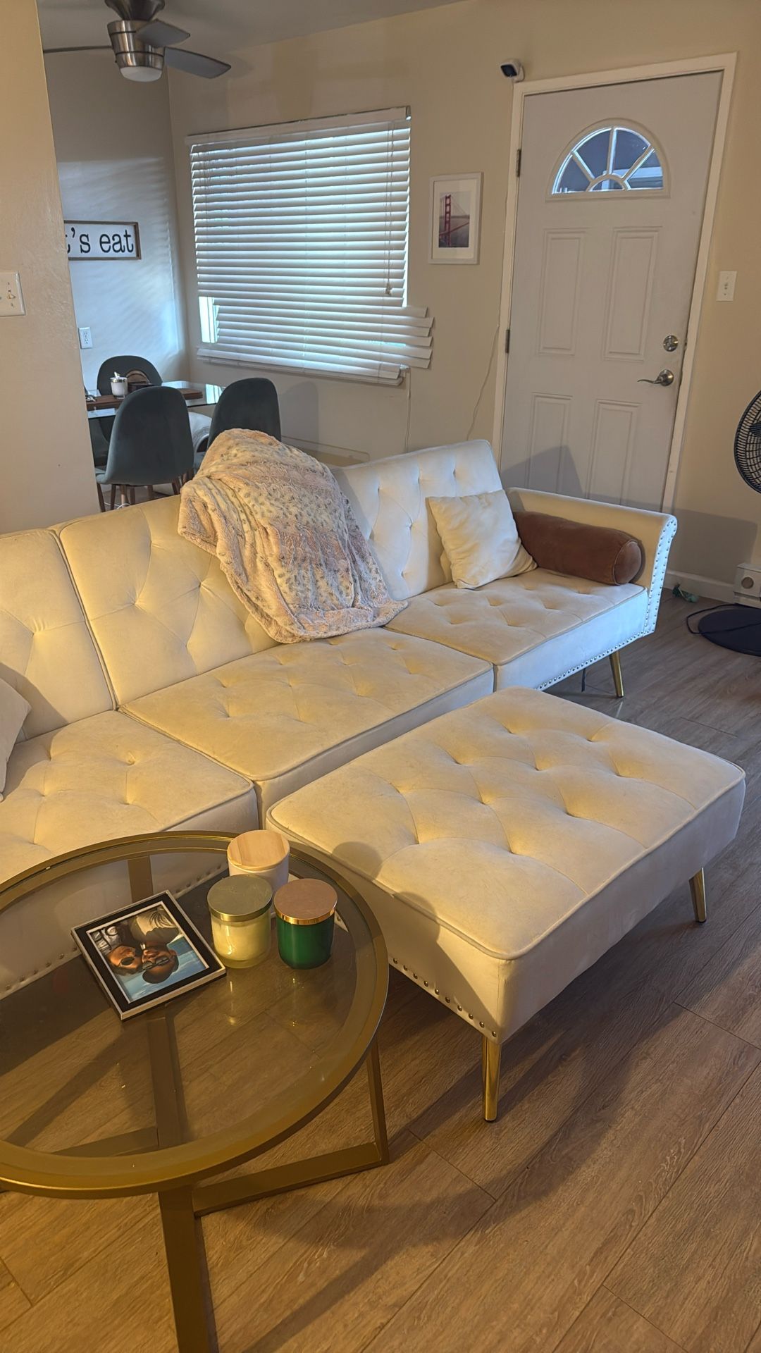 Velvet White Couch/futon