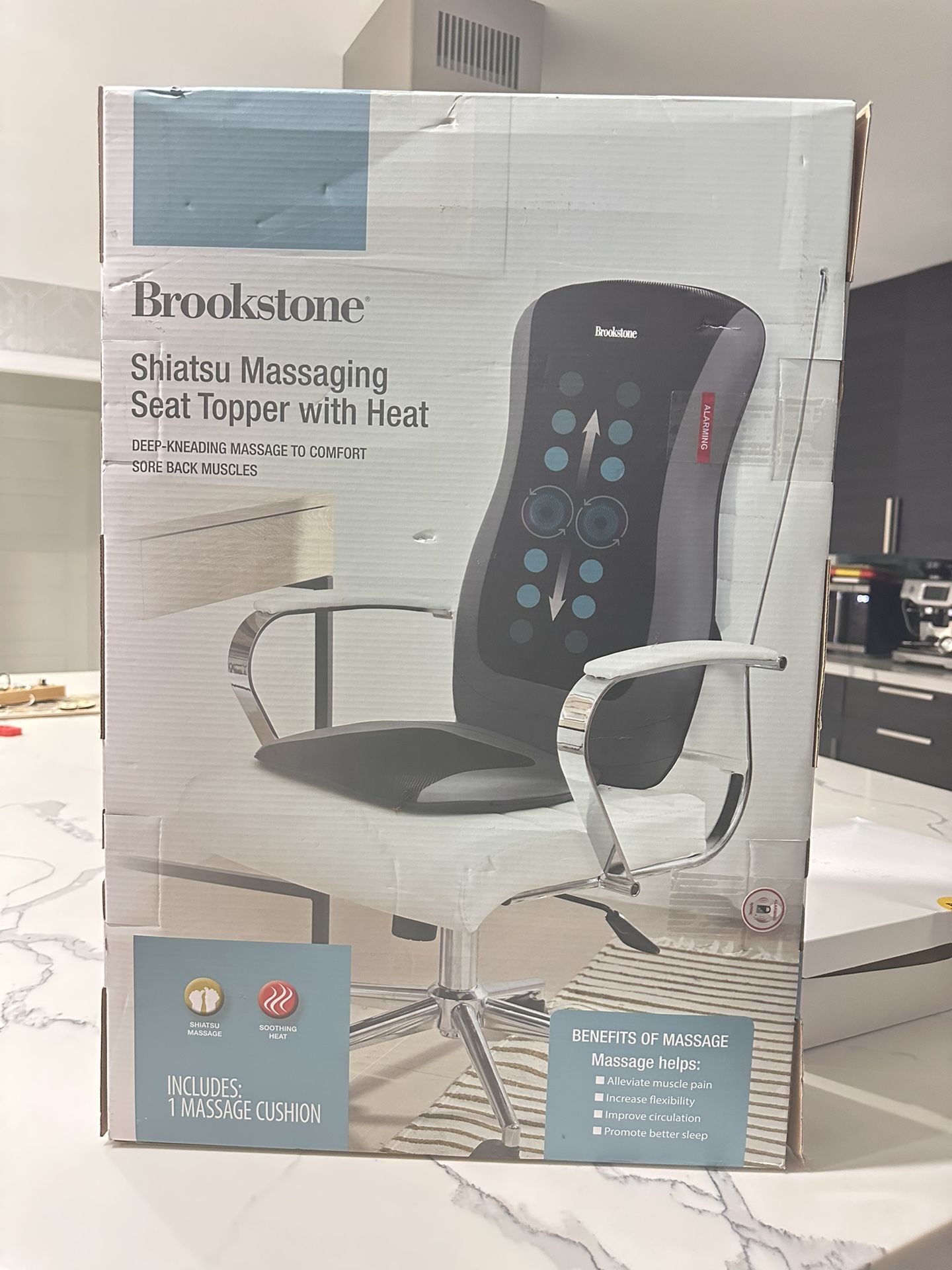 BRAND NEW Brookstone Shiatsu Massaging Seat Topper with Heat