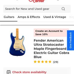 Fender American Ultra Stratocaster Cobra Blue With Fender Mustang 40 LTS Amp And Footswitch 