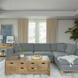 Brand New Grey Woven Fabric Sectional