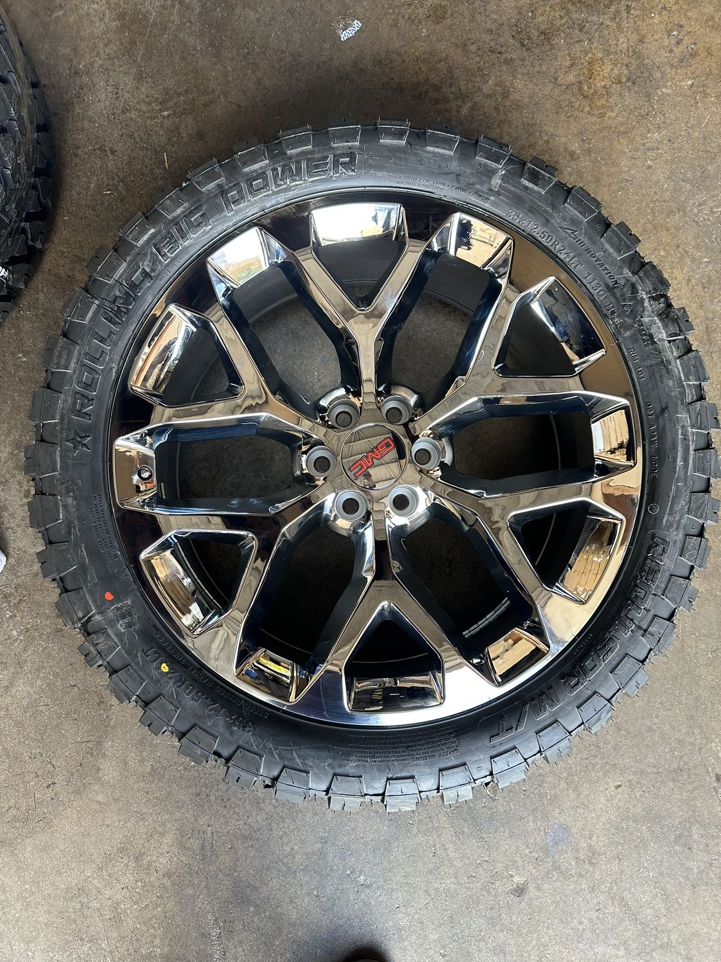22” 24” Snowflake Chrome Wheels MT Tires Silverado Dodge Ram Sierra