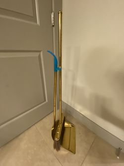 Gold Stainless Steel Broom and Dustpan Set, 2-Piece Long Handle Standing Pan