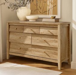 Dresser for Bedroom with 7 Beveled Panel Drawers, Farmhouse Chest of Dressers with Natural Texture, Wooden Storage Dresser TV Stand for Closet, Entryw