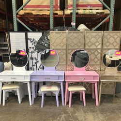 🎁🎁🎁best Christmas Gift Maly Contemporary Wood Vanity and Stool Set, 