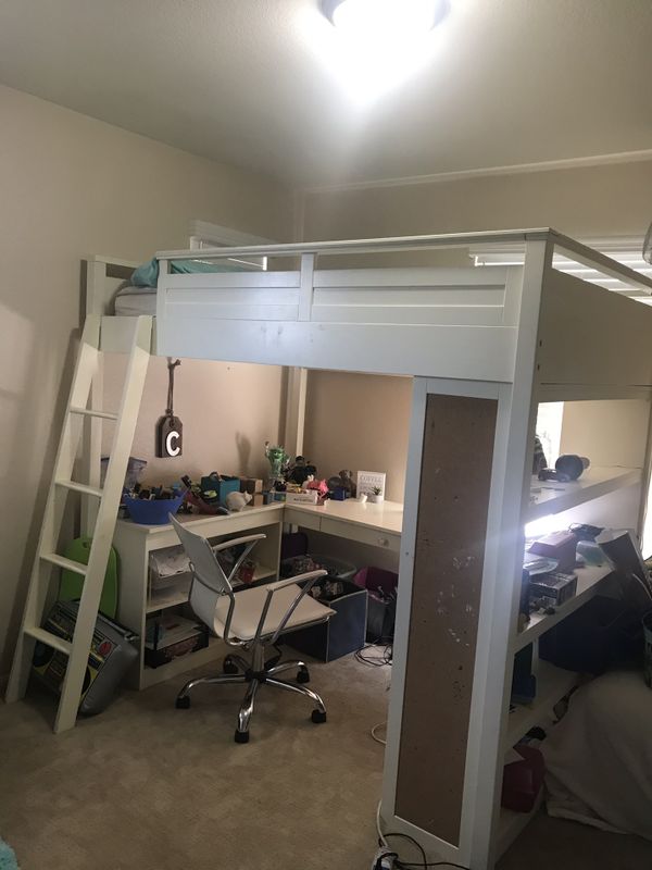 Pottery Barn Loft Bed (full size) with desk and shelving for Sale in