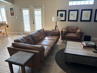 Leather Sofa And Lounge Chair Camel MCM Mid Century Modern
