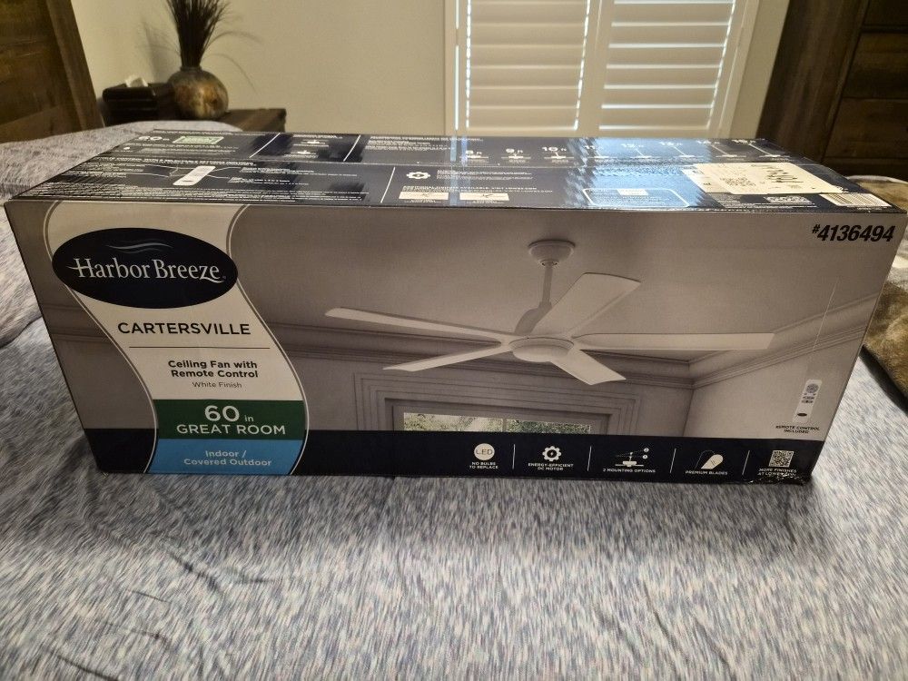 Harbor Breeze Cartersville 60-in Indoor/Outdoor Ceiling Fan with LED Light and Remote Control -BRAND NEW