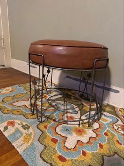 MCM LEATHER & METAL FOOT STOOL