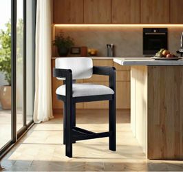 Meridian Sacha Linen Fabric Upholstery Counter Stool cream