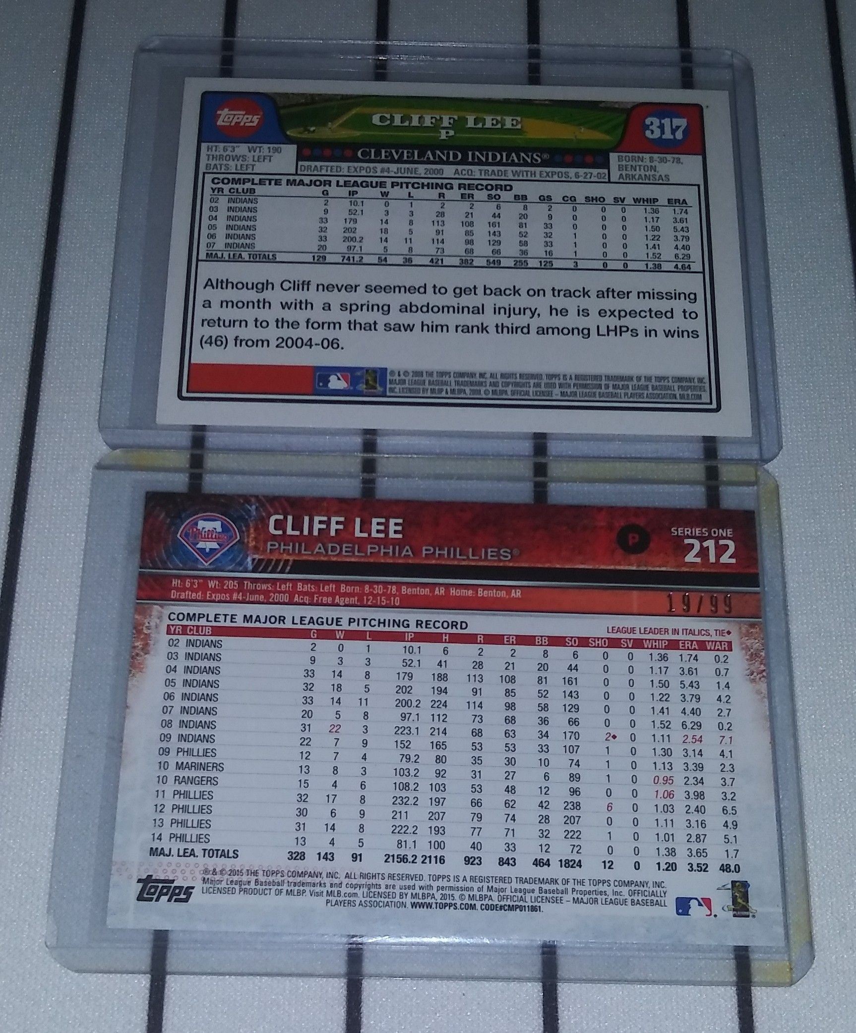 Topps Cleveland Indians & Philadelphia Phillies Cliff Lee Cards