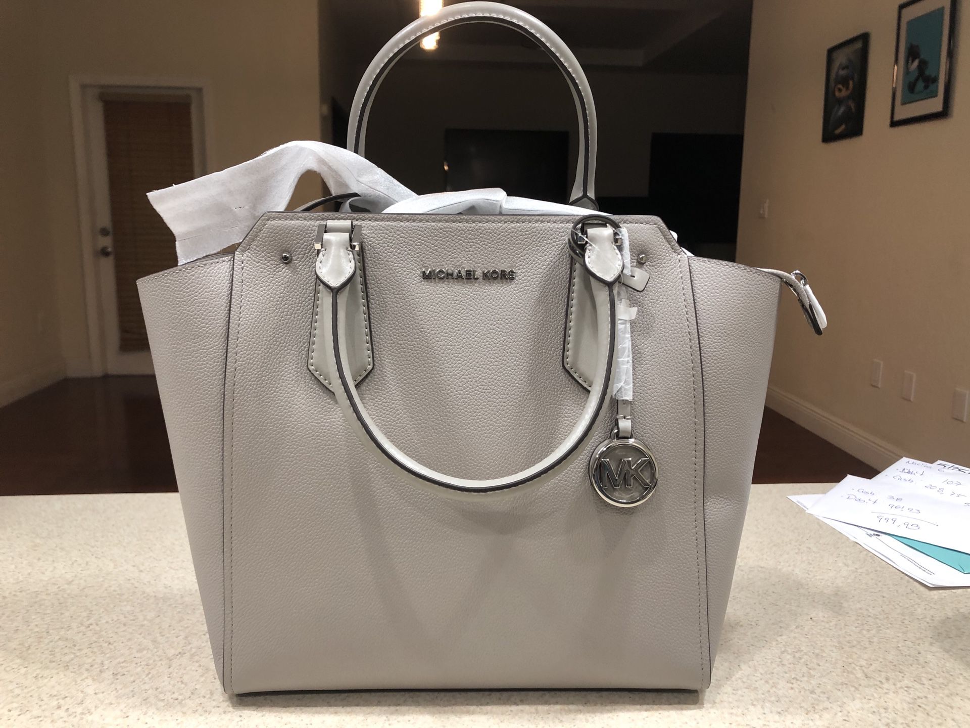 MK MICHAEL KORS LG N/S TOTE ORIGINAL LEATHER GRAY BEAUTY!!! MSRP $328 !!!!! FREE DELIVERY OR SHIPPING