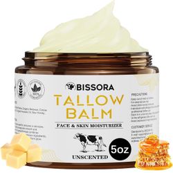 Beef Tallow for Skin, Organic Grass-Fed Beef Tallow Balm with Raw Honey & Jojoba Oil - Whipped Moisturizer for Face & Body - All-Natural Skin Care for